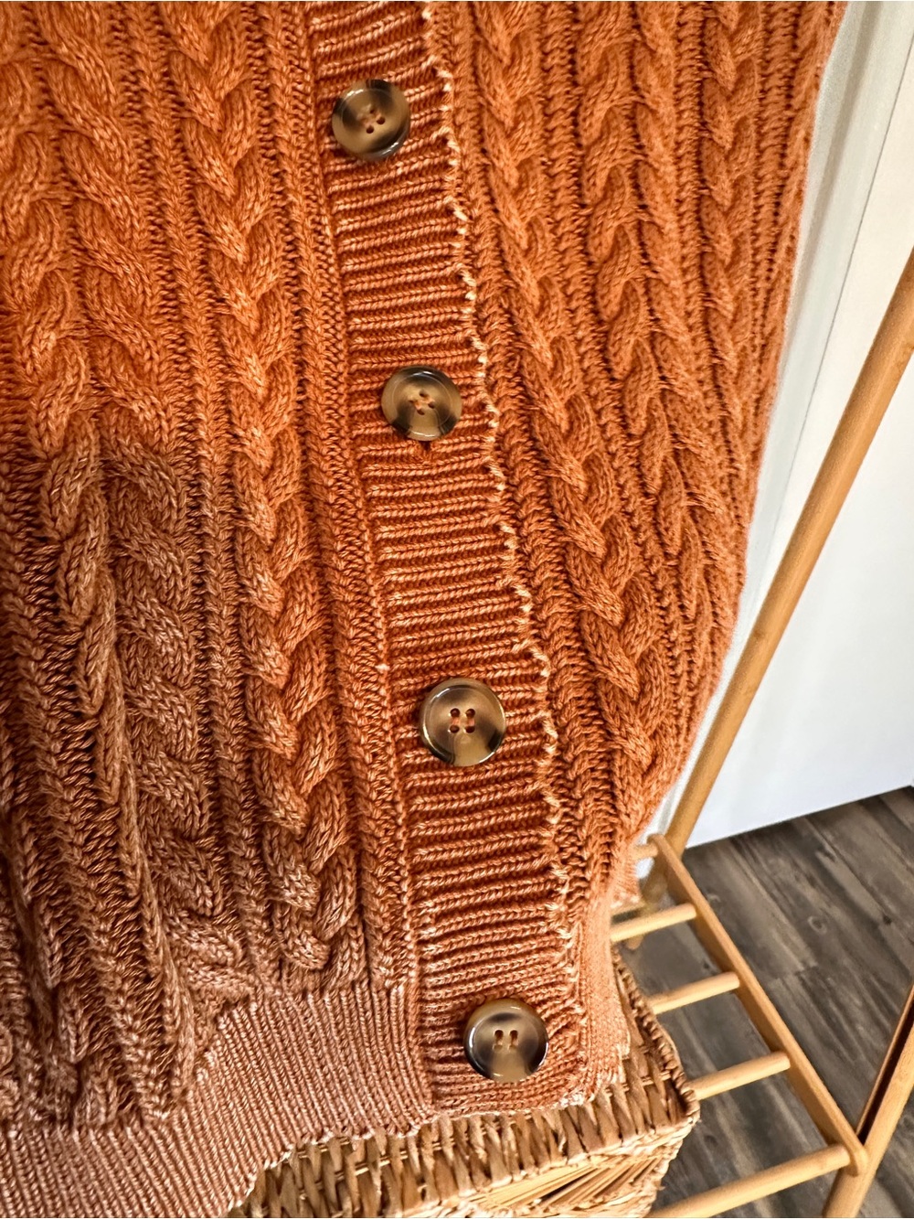 easel Cable‎ Knit Button-Front Cardigan - Rust Brown - Picture 4 of 11
